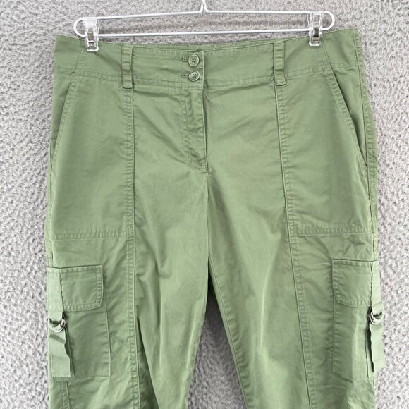 Talbots Pants Womens 8 Petite Green Signature Stretch Skimmer Pedal Pusher Cargo - Picture 2 of 12